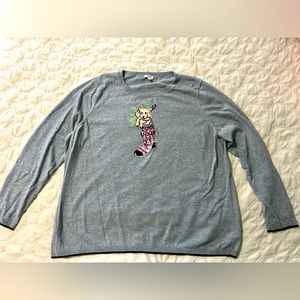 Talbots Gray Cotton DOG IN CHRISTMAS STOCKING Sweater 2X